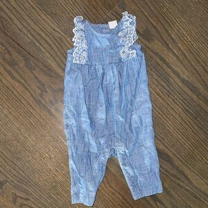 Gap Factory Chambray Eyelet Ruffle One-Piece | 0-3 Months